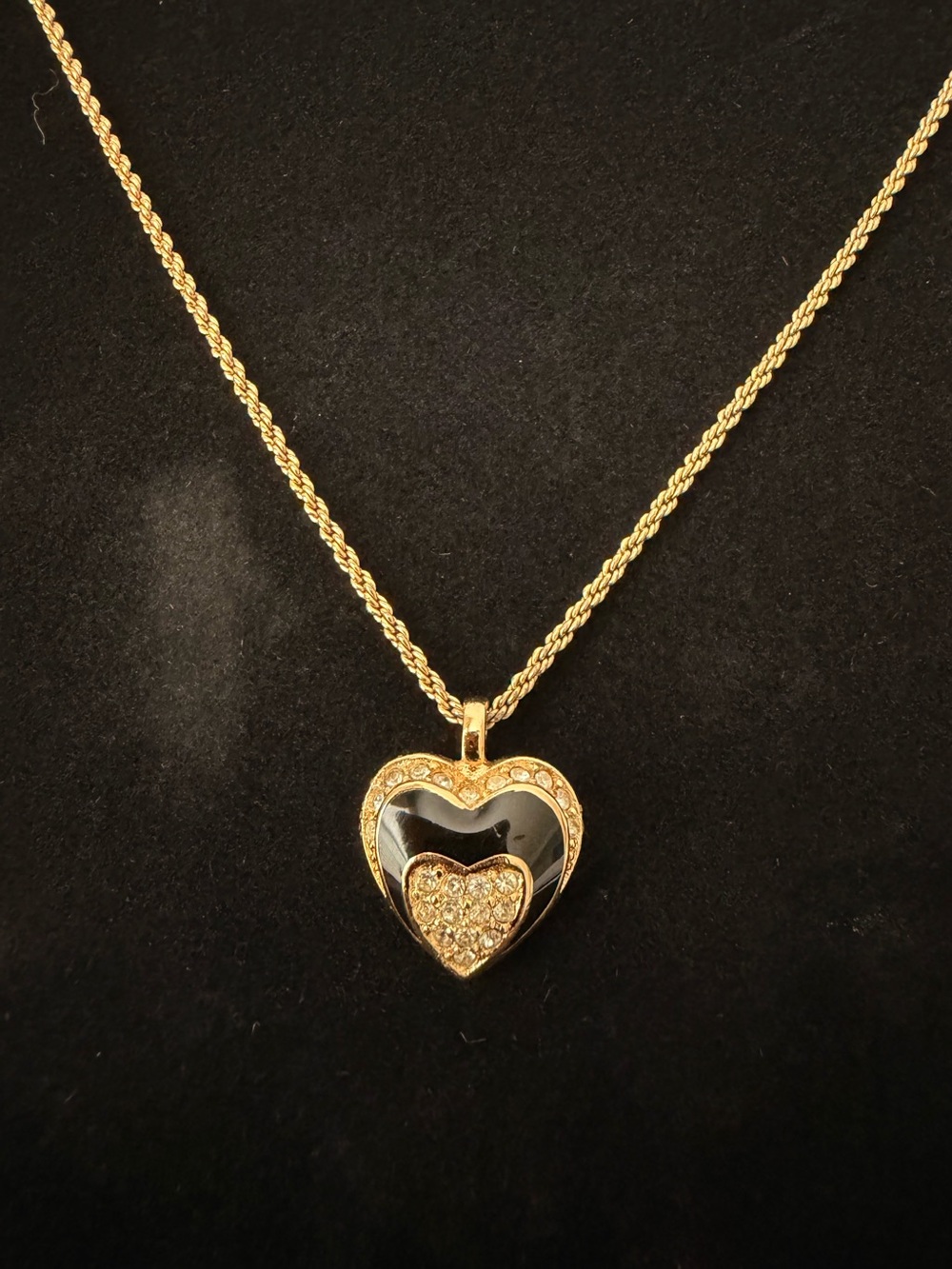 Auth Dior Heart Crystal And Enemal Necklace